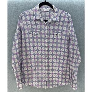Wrangler Womens L Vintage Inspired Jeweled Snap Silver Purple Western Cotton Y2K